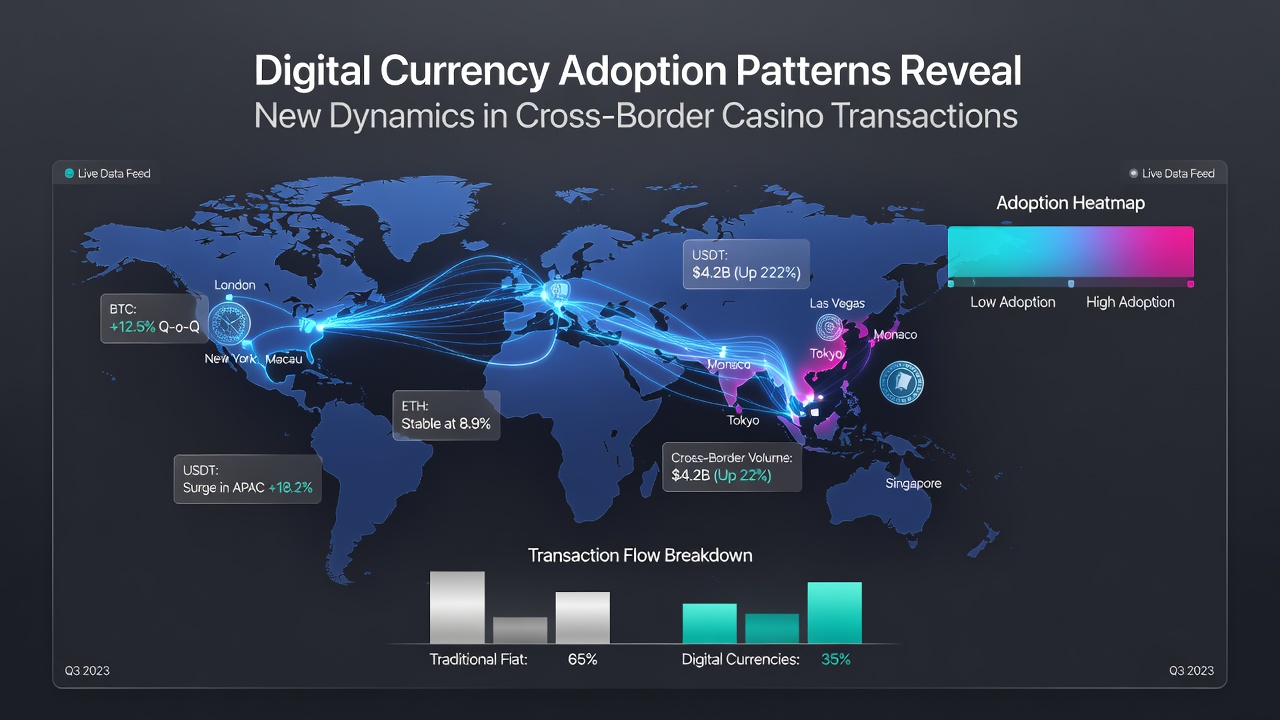 Blockchain verification screens and compliance dashboards used in international casino payment processing