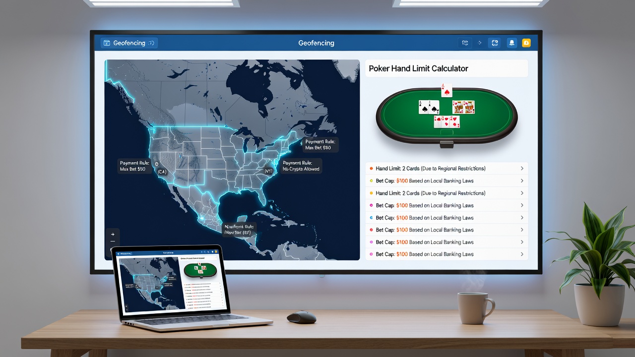 Poker player interface displaying adjusted hand limits due to regional payment compliance through geofencing